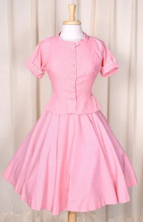 1950s Pink Vintage Peplum Skirt Set