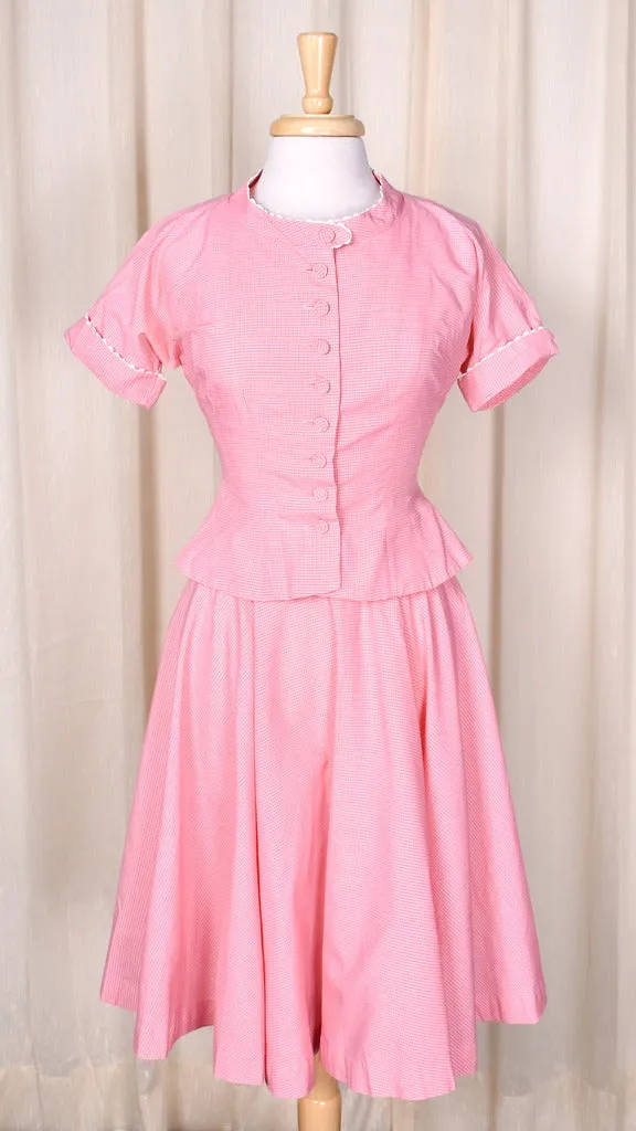 1950s Pink Vintage Peplum Skirt Set