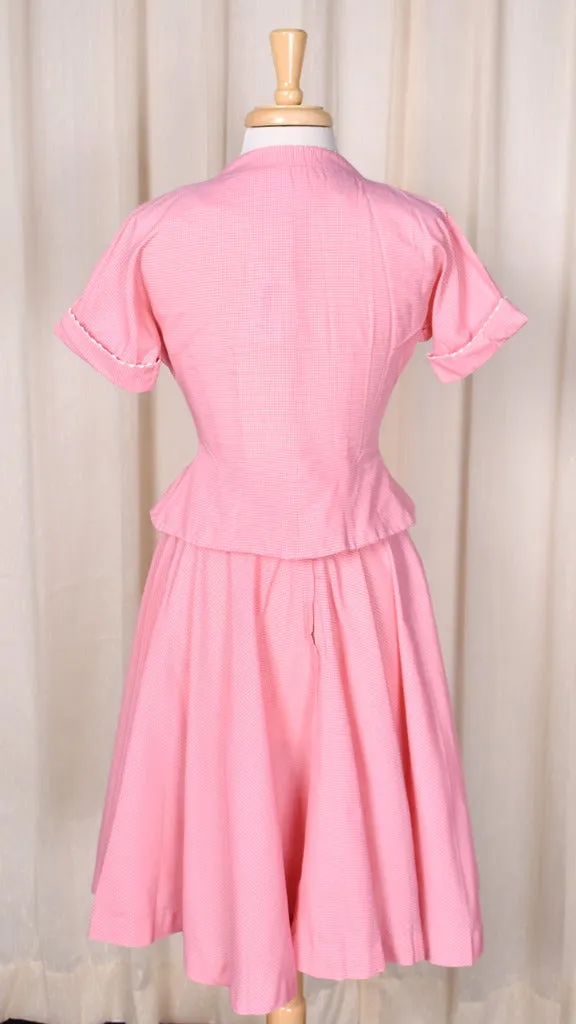 1950s Pink Vintage Peplum Skirt Set