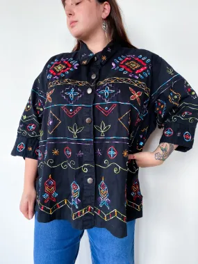 1990s Black Jacket with Southwestern Embroidery, sz. 5X