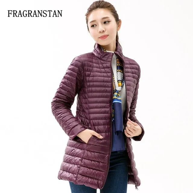 90% White Duck Down Jacket Women Winter New Fashion Waterproof Light Warm Soft Solid Color Long Coat Large Size Slim Parkas LY87