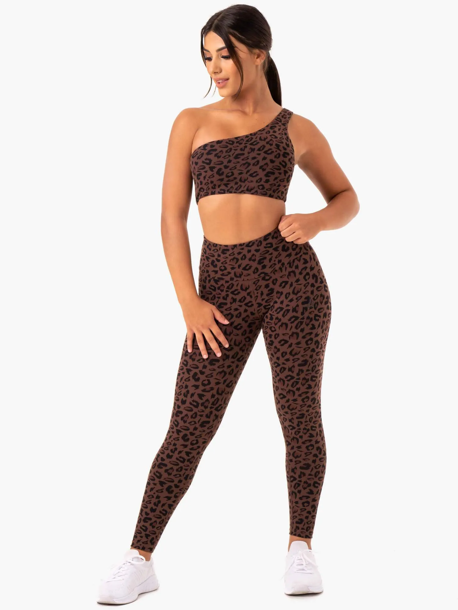 Adapt One Shoulder Sports Bra - Chocolate Leopard