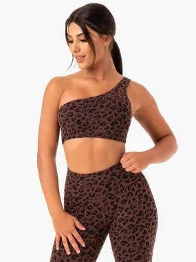 Adapt One Shoulder Sports Bra - Chocolate Leopard