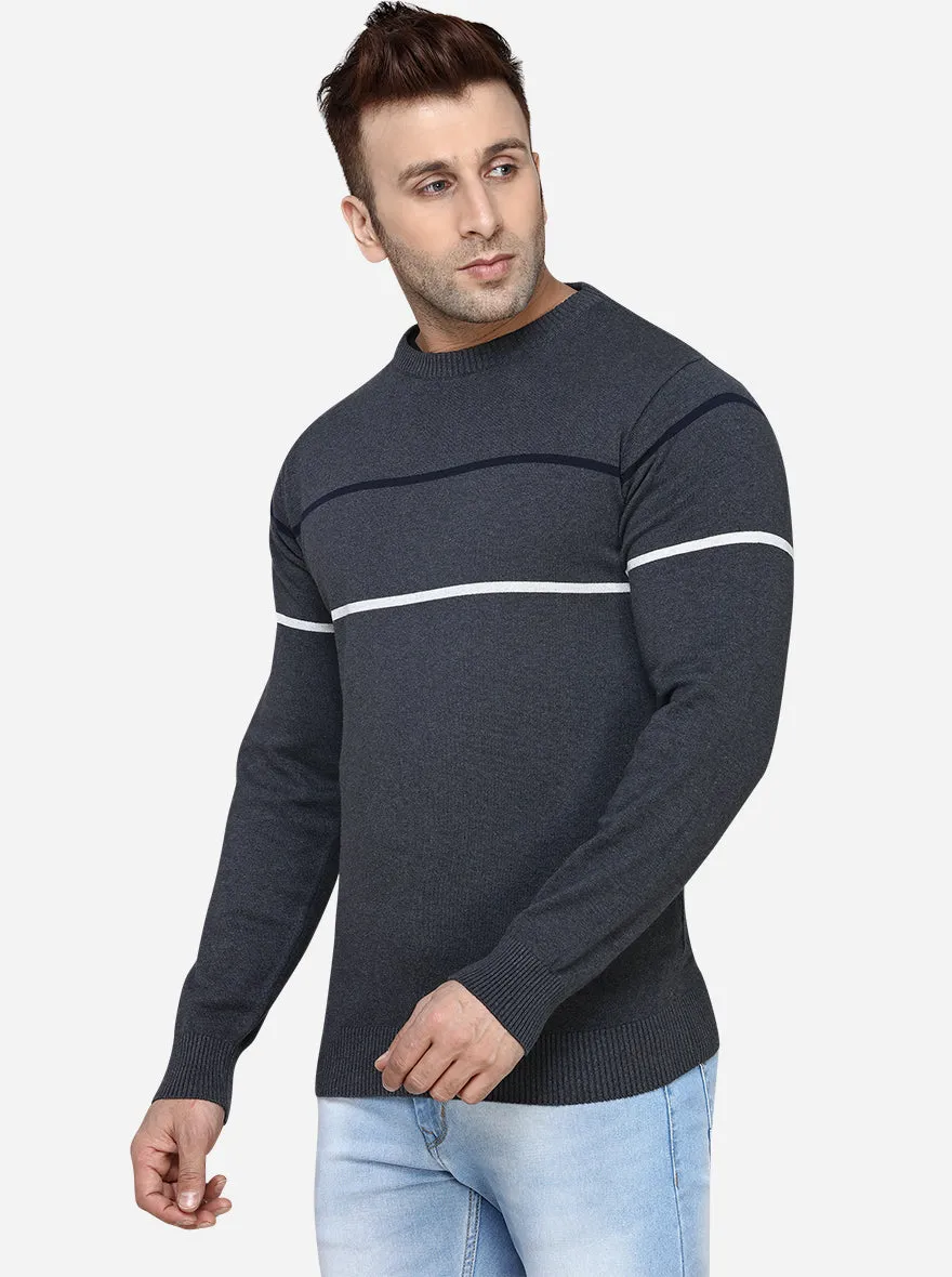 Anthra Melange Striped Slim Fit T-Shirt | JadeBlue