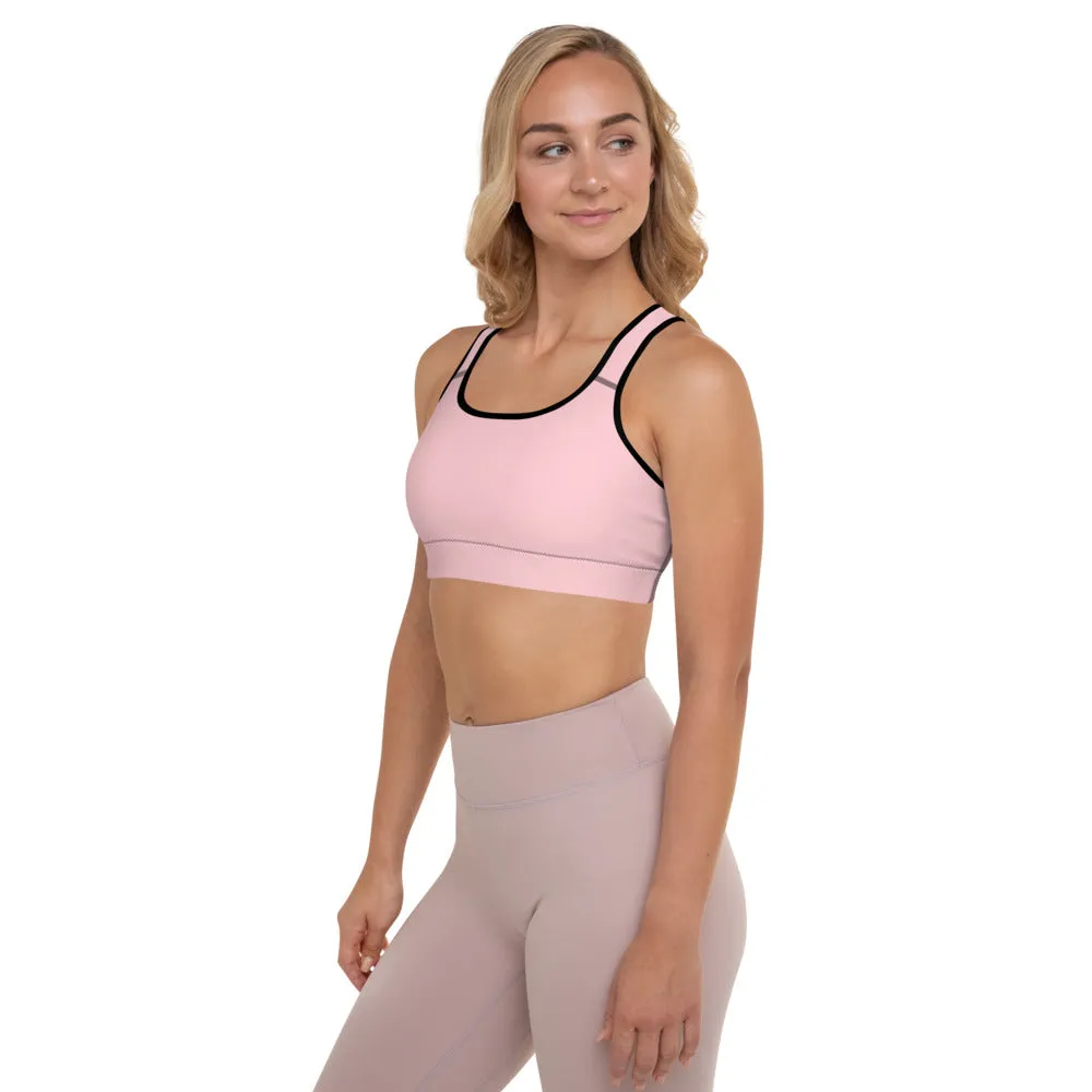 Ballet Pink Padded Sports Bra, Solid Color Girlie Women's Fitness Workout Bra-Made in USA/EU