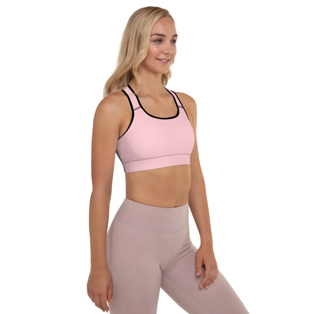 Ballet Pink Padded Sports Bra, Solid Color Girlie Women's Fitness Workout Bra-Made in USA/EU