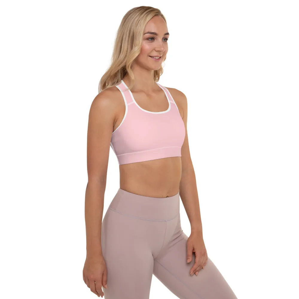 Ballet Pink Padded Sports Bra, Solid Color Girlie Women's Fitness Workout Bra-Made in USA/EU