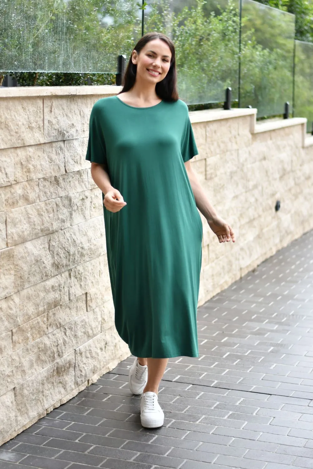 Basic Pocket Jersey Dress | Green