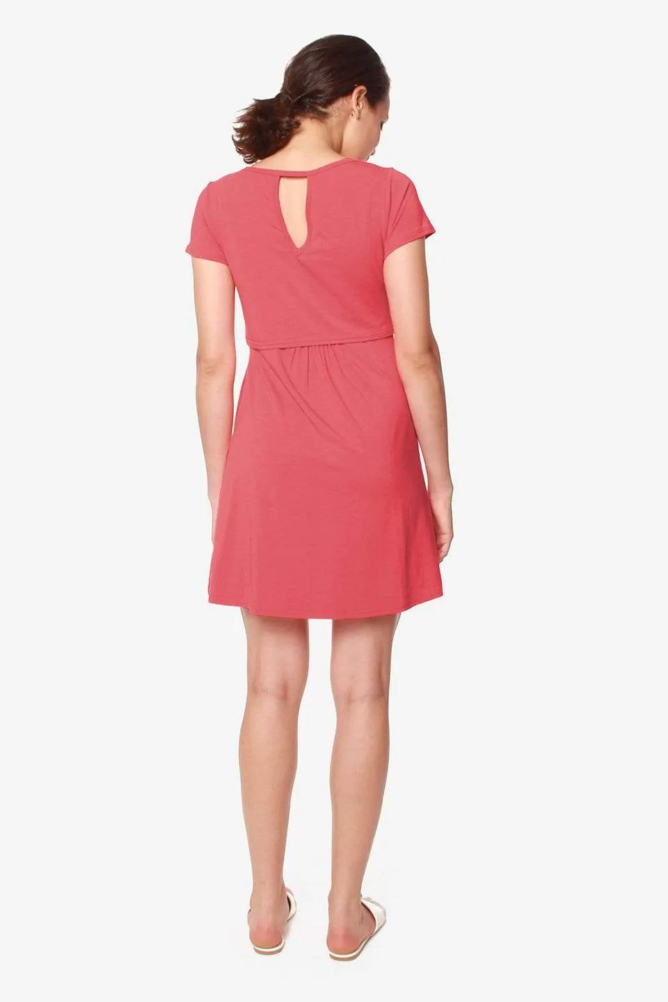 Betsy V-Neck Short Sleeve Nursing Dress Coral