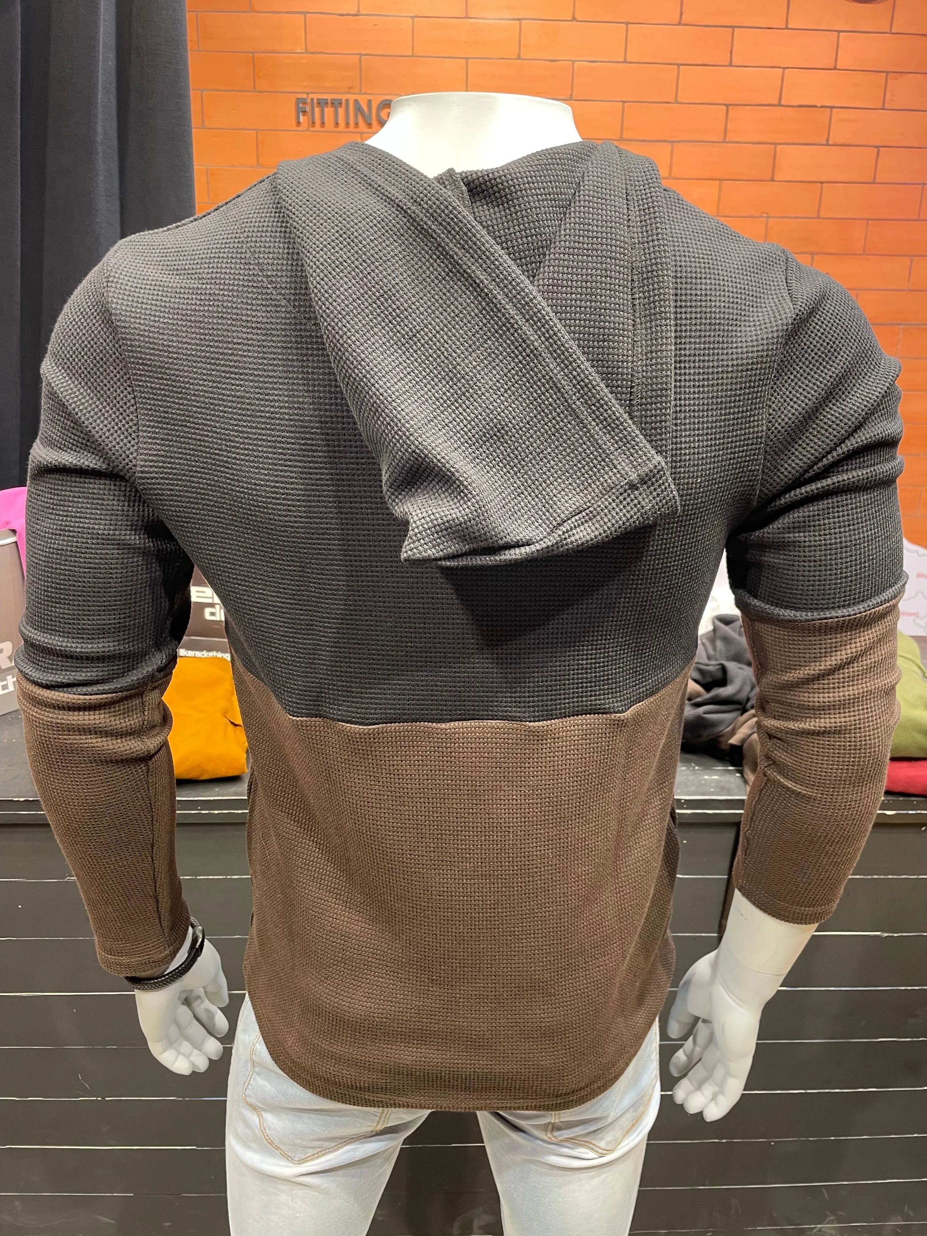 Black / Brown Waffle Colour Block Hooded Tee