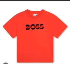 Boss T-Shirt Black Red Omber Logo Red