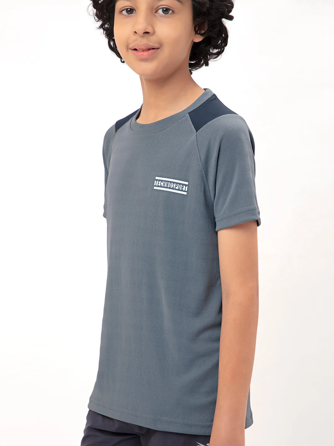 Boys Colorblock Slim Fit Crew Neck T-shirt with TECHNO COOL 