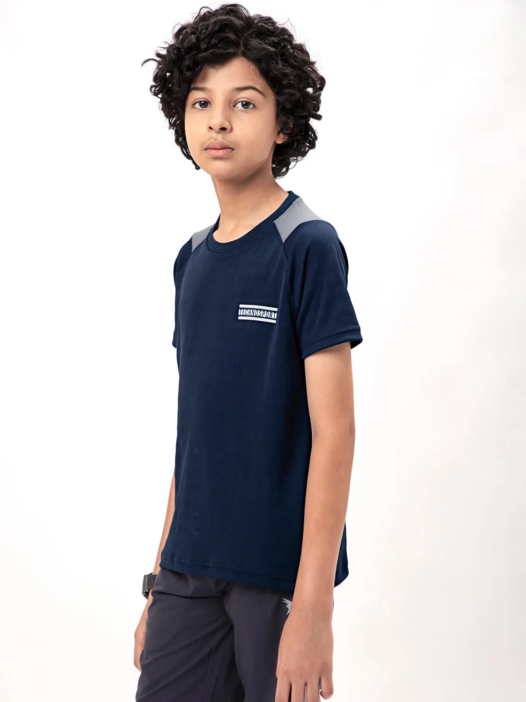 Boys Colorblock Slim Fit Crew Neck T-shirt with TECHNO COOL 