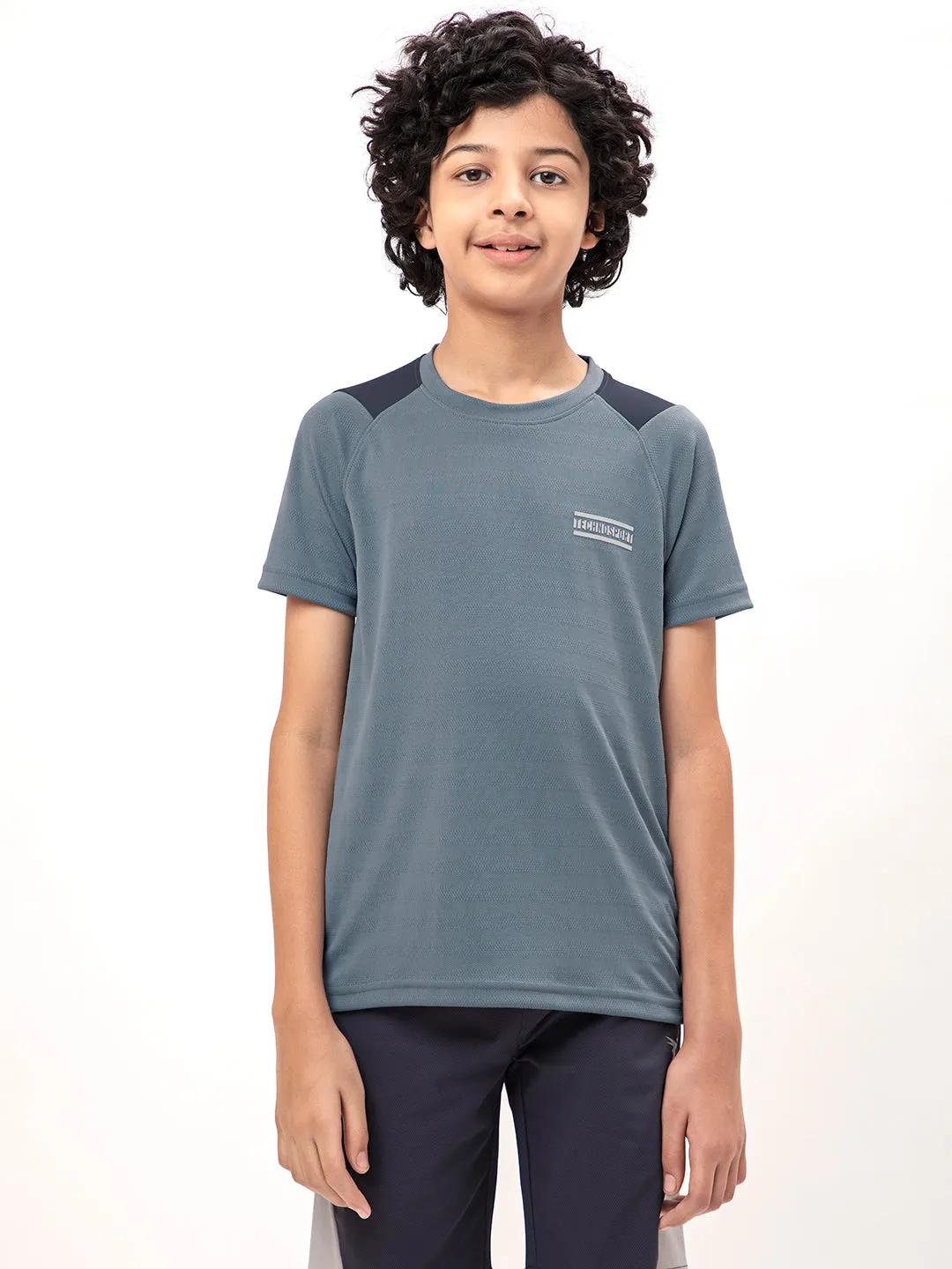 Boys Colorblock Slim Fit Crew Neck T-shirt with TECHNO COOL 