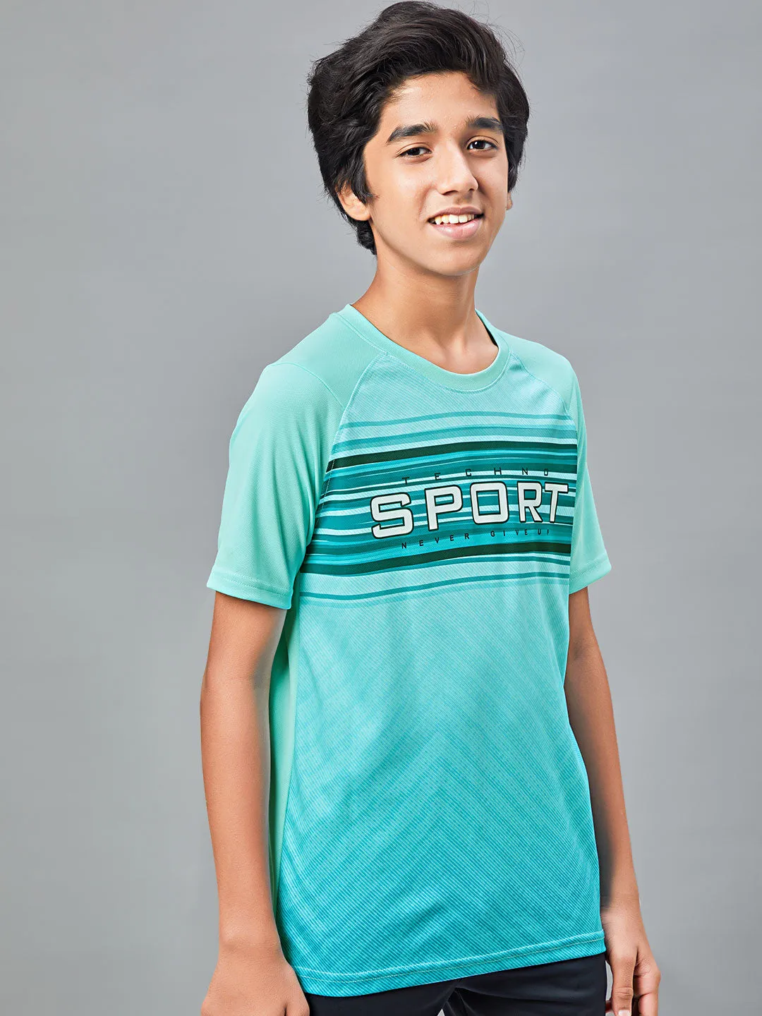 Boys Printed Slim Fit Crew Neck T-shirt with TECHNOLITE