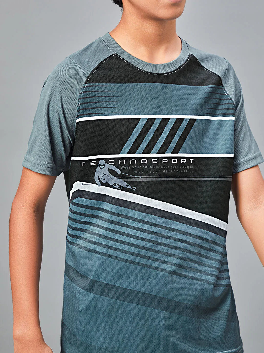 Boys Printed Slim Fit Crew Neck T-shirt with TECHNOLITE