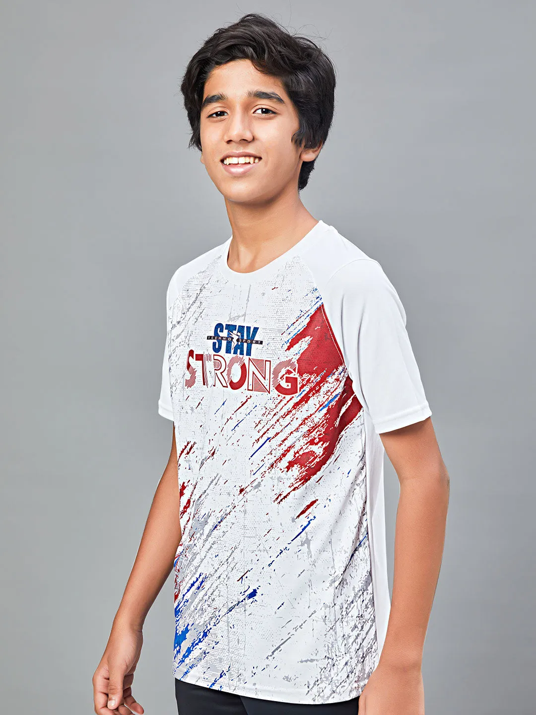 Boys Printed Slim Fit Crew Neck T-shirt with TECHNOLITE