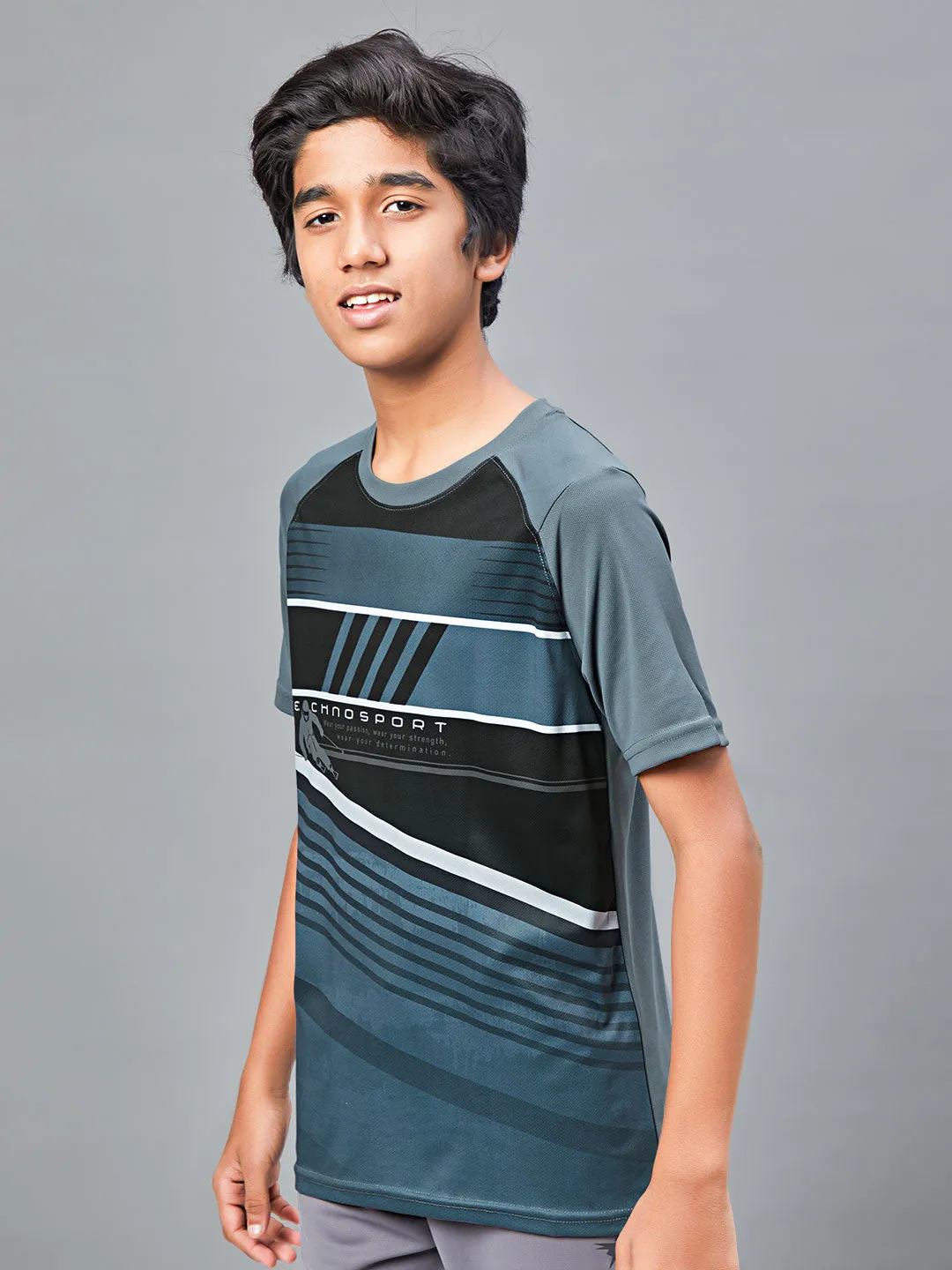 Boys Printed Slim Fit Crew Neck T-shirt with TECHNOLITE