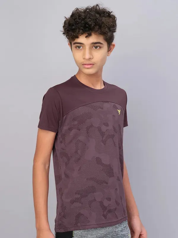 Boys Self Design Slim Fit Crew Neck T-shirt with VENTMESH