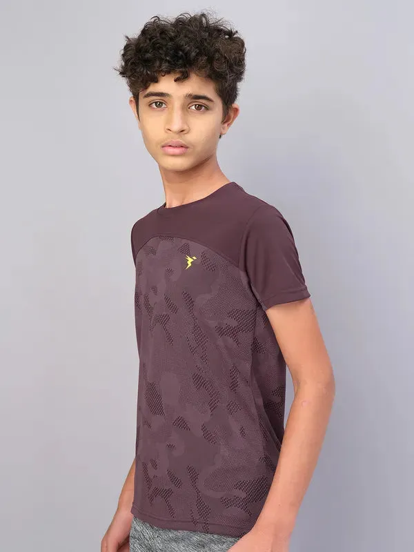 Boys Self Design Slim Fit Crew Neck T-shirt with VENTMESH