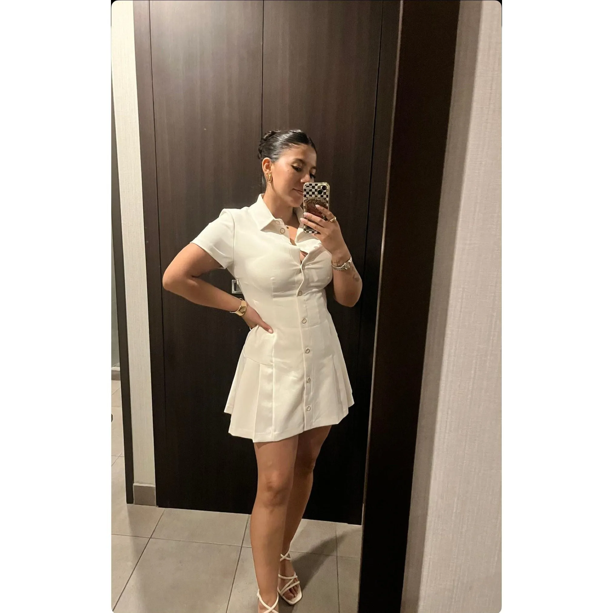 Button Detailed Short Sleeve Mini Dress