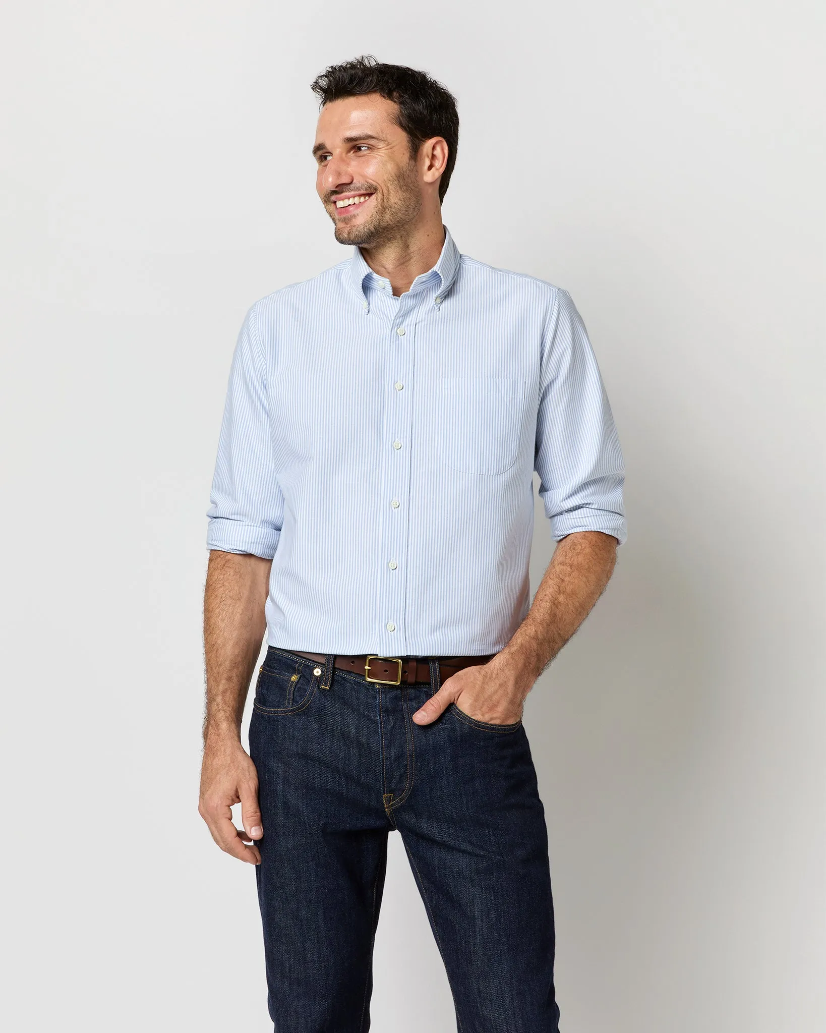 Button-Down Dress Shirt in Blue University Stripe Oxford