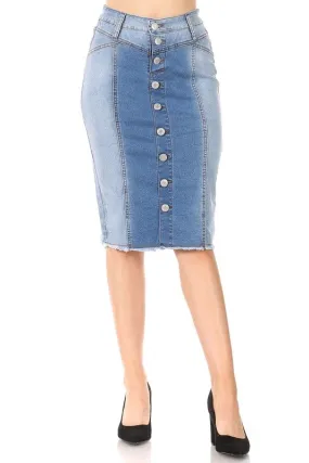 Buttons & Style Light Wash Jean Skirt*