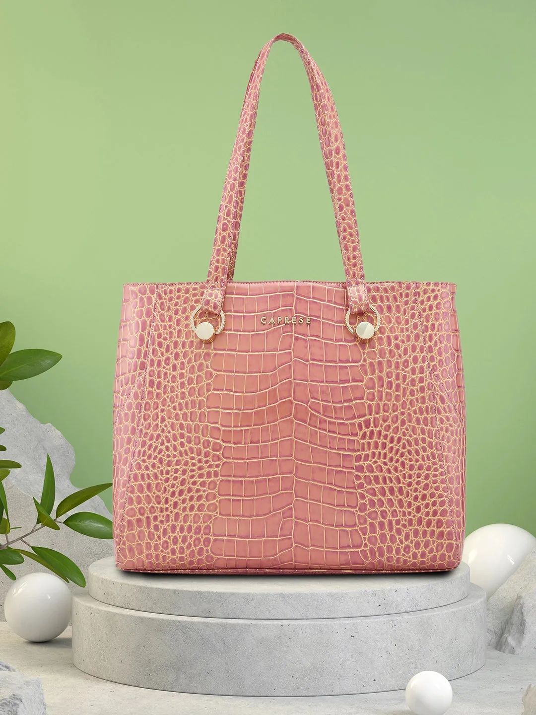 Caprese Miranda Tote Large Croco Womens Office Handbag Pink