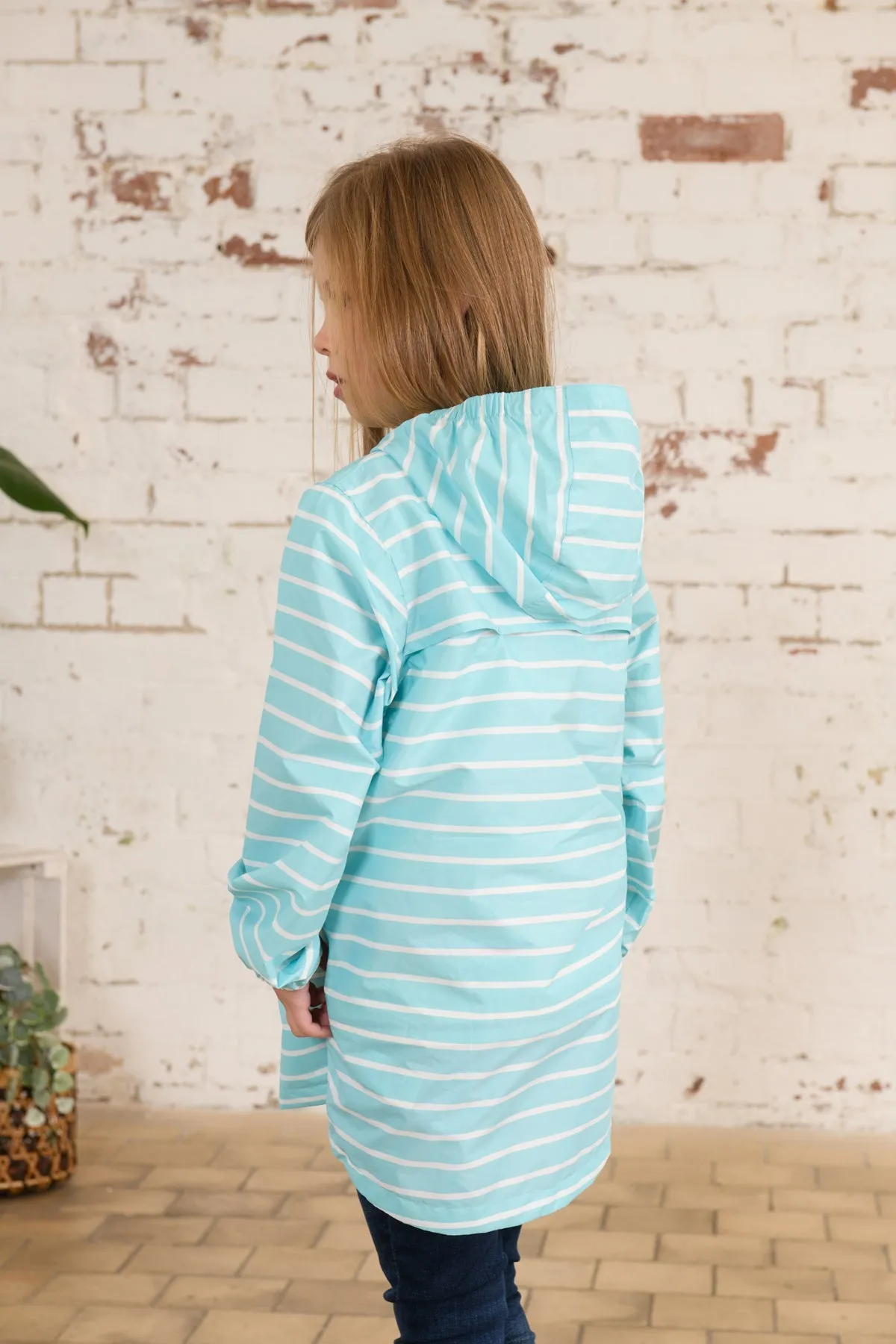 Cara Kids Rain Parka - Soft Turquoise Stripe