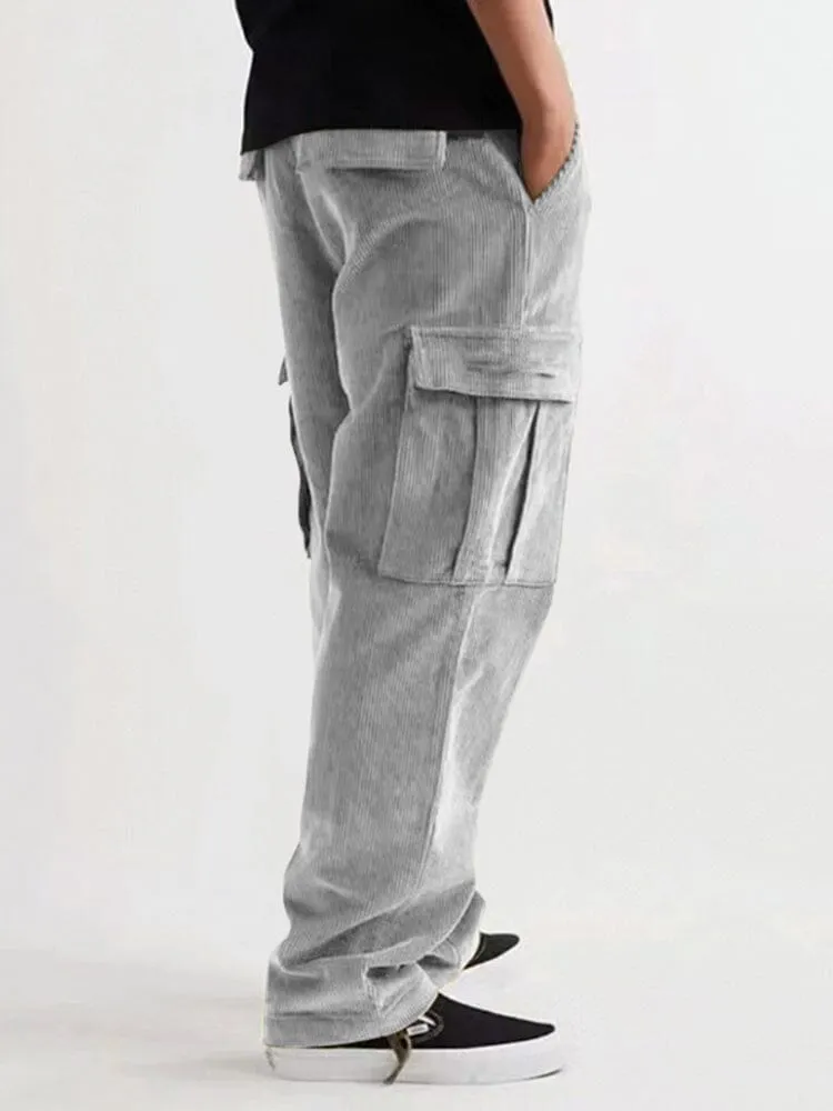 Casual Flap Pocket Corduroy Pants