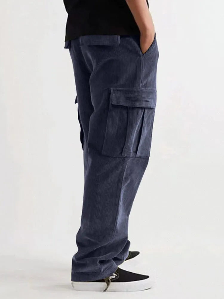 Casual Flap Pocket Corduroy Pants