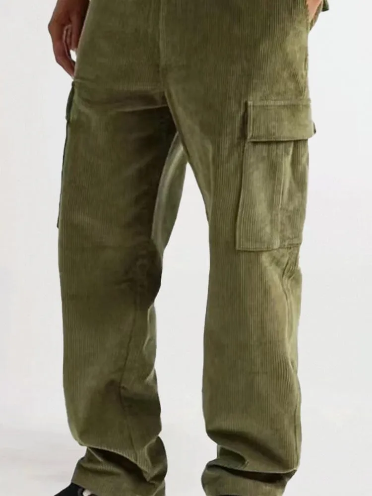 Casual Flap Pocket Corduroy Pants