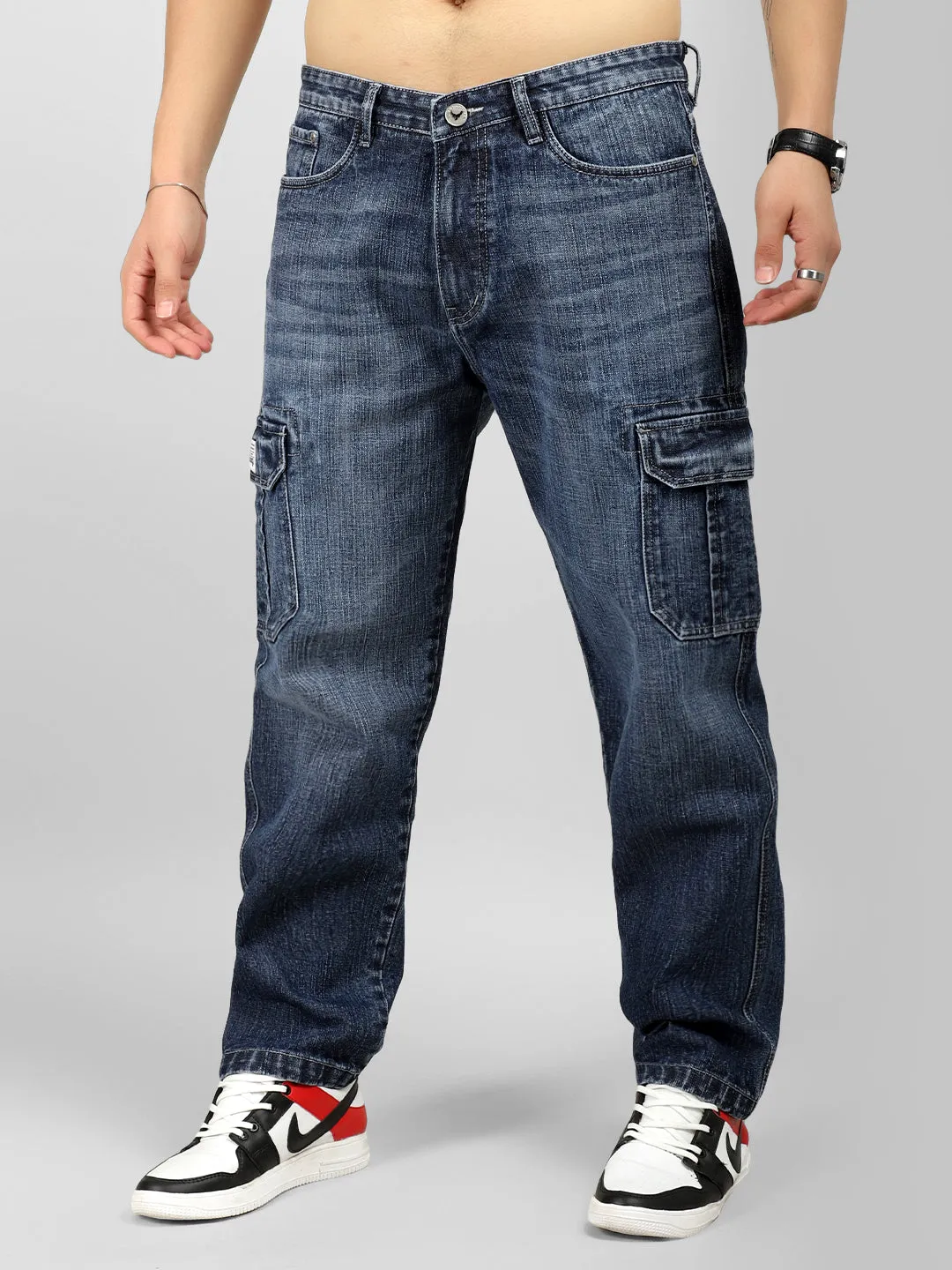 Caventor Blue Baggy Fit Denim Cargo