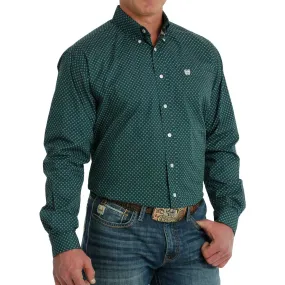 Cinch Men's Geometric Print Button Down Long Sleeve Shirt - Green