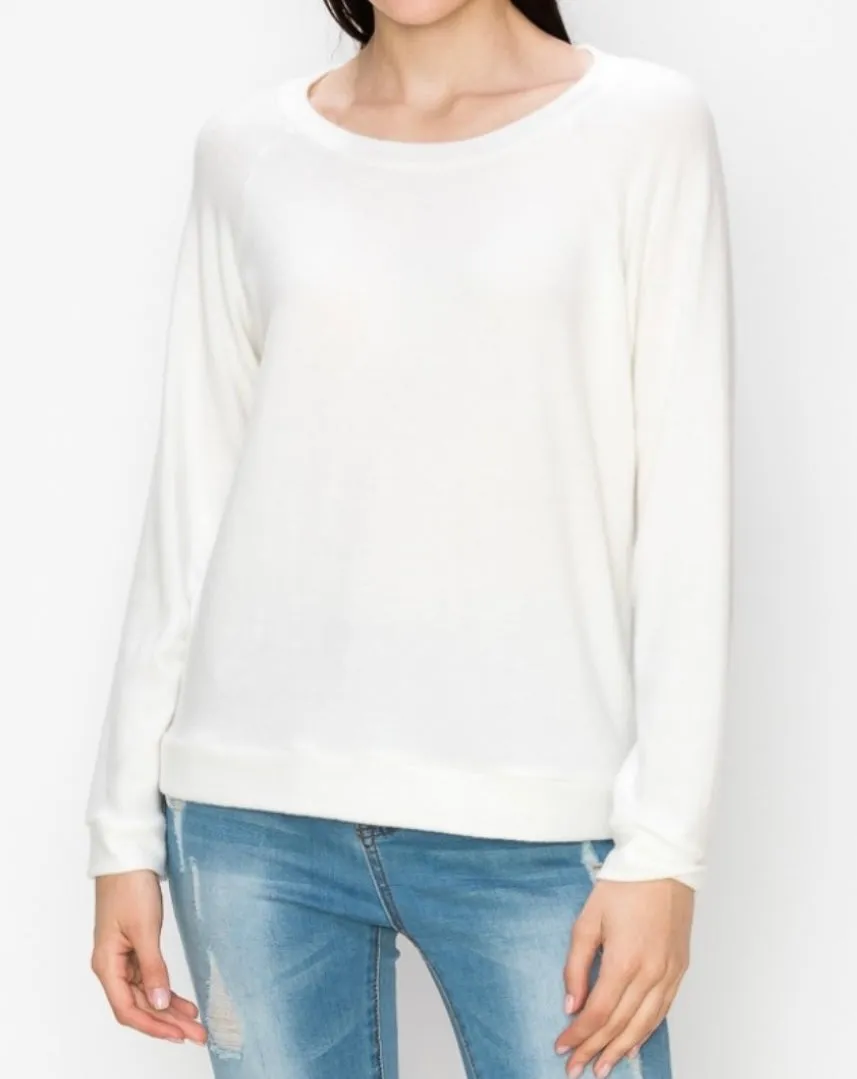 Comfy top with raglan sleeves in brushed Jersey- Ivory