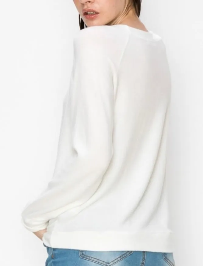 Comfy top with raglan sleeves in brushed Jersey- Ivory