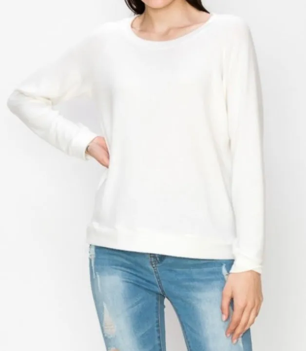 Comfy top with raglan sleeves in brushed Jersey- Ivory