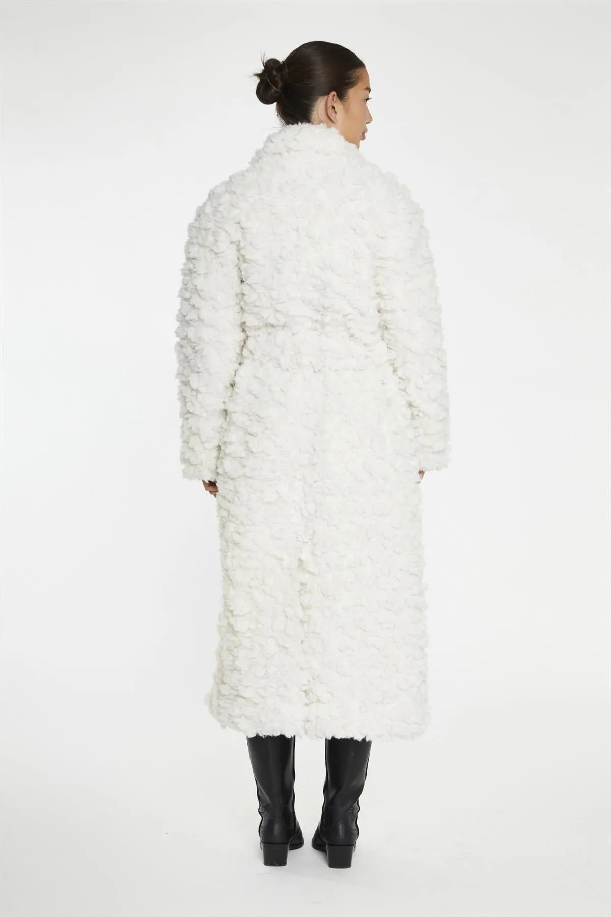 Cream Faux Fur Longline-Coat