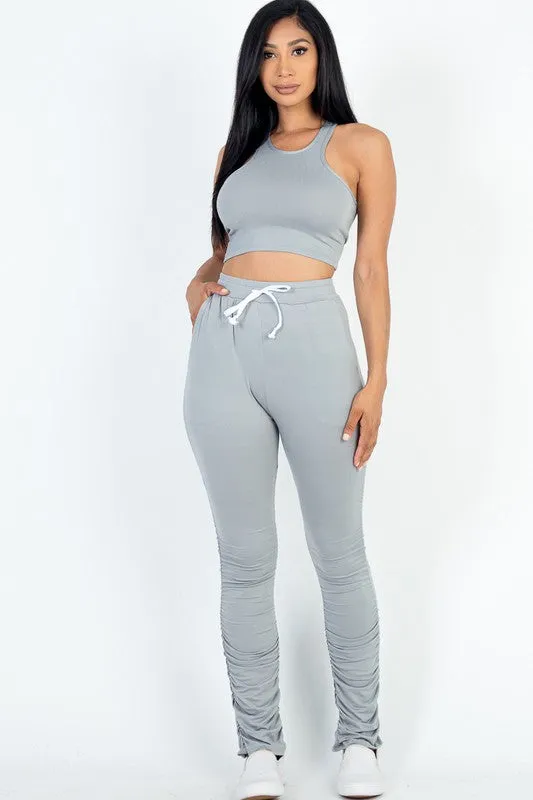 Crop Top & Ruched Drawstring Pants Set- Restock!