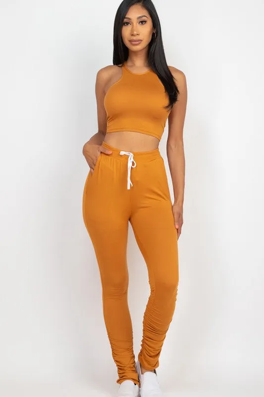 Crop Top & Ruched Drawstring Pants Set- Restock!