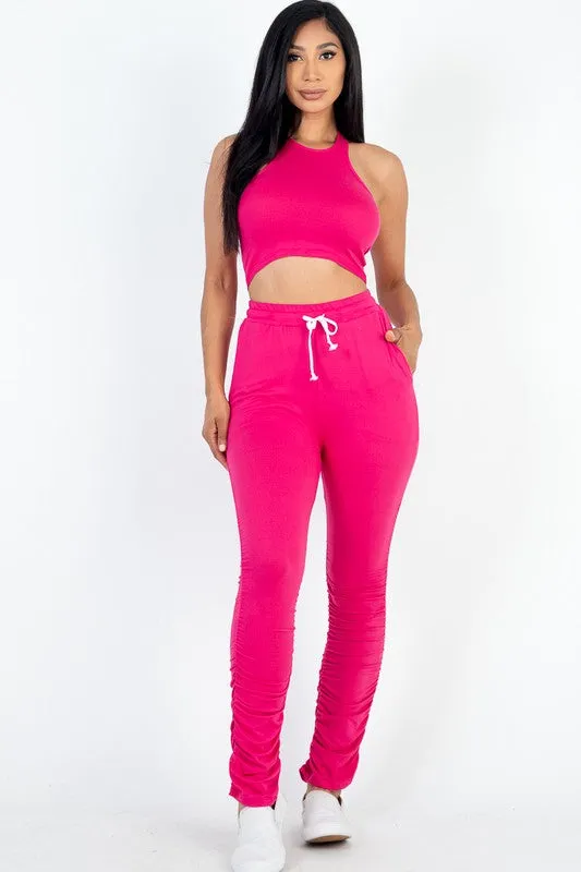 Crop Top & Ruched Drawstring Pants Set- Restock!