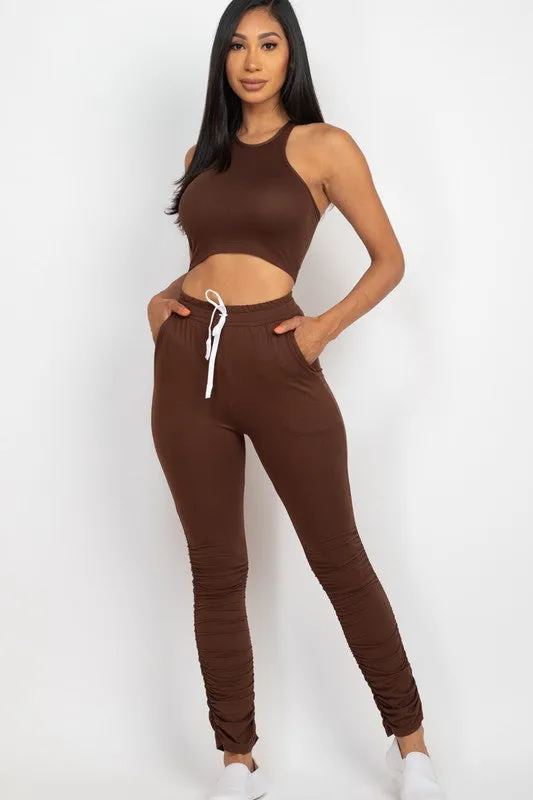 Crop Top & Ruched Drawstring Pants Set- Restock!