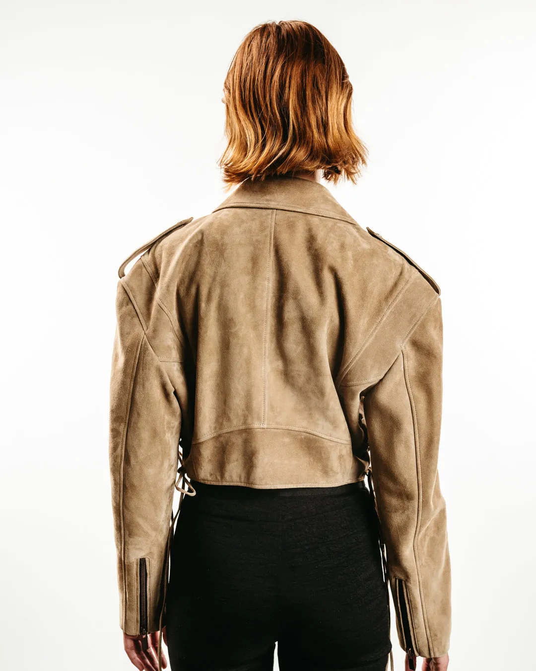 Cropped Suede Biker Jacket