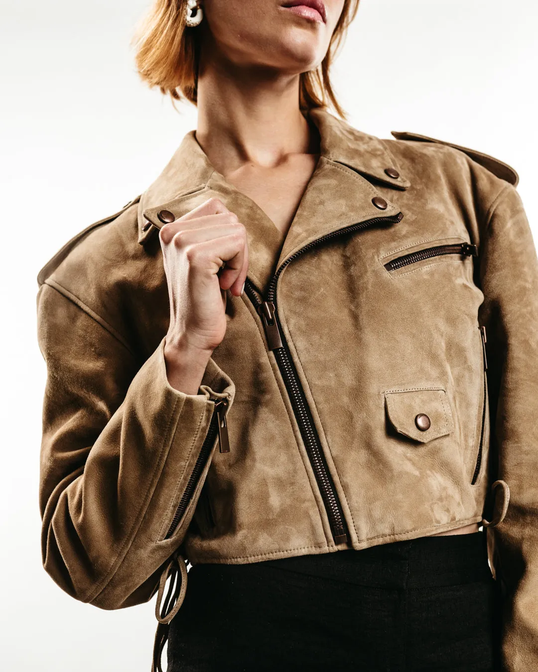 Cropped Suede Biker Jacket