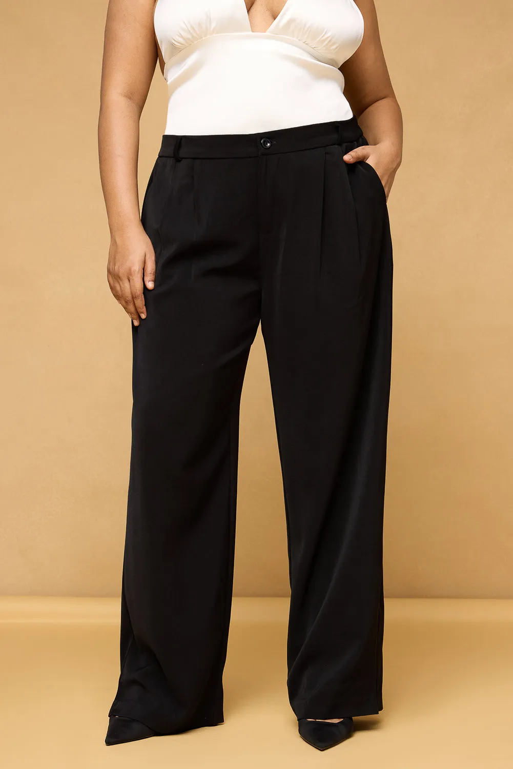 Curve Black Pleated Korean Pants