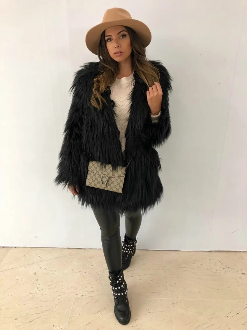 DAISY BLACK SHAGGY FAUX FUR F01