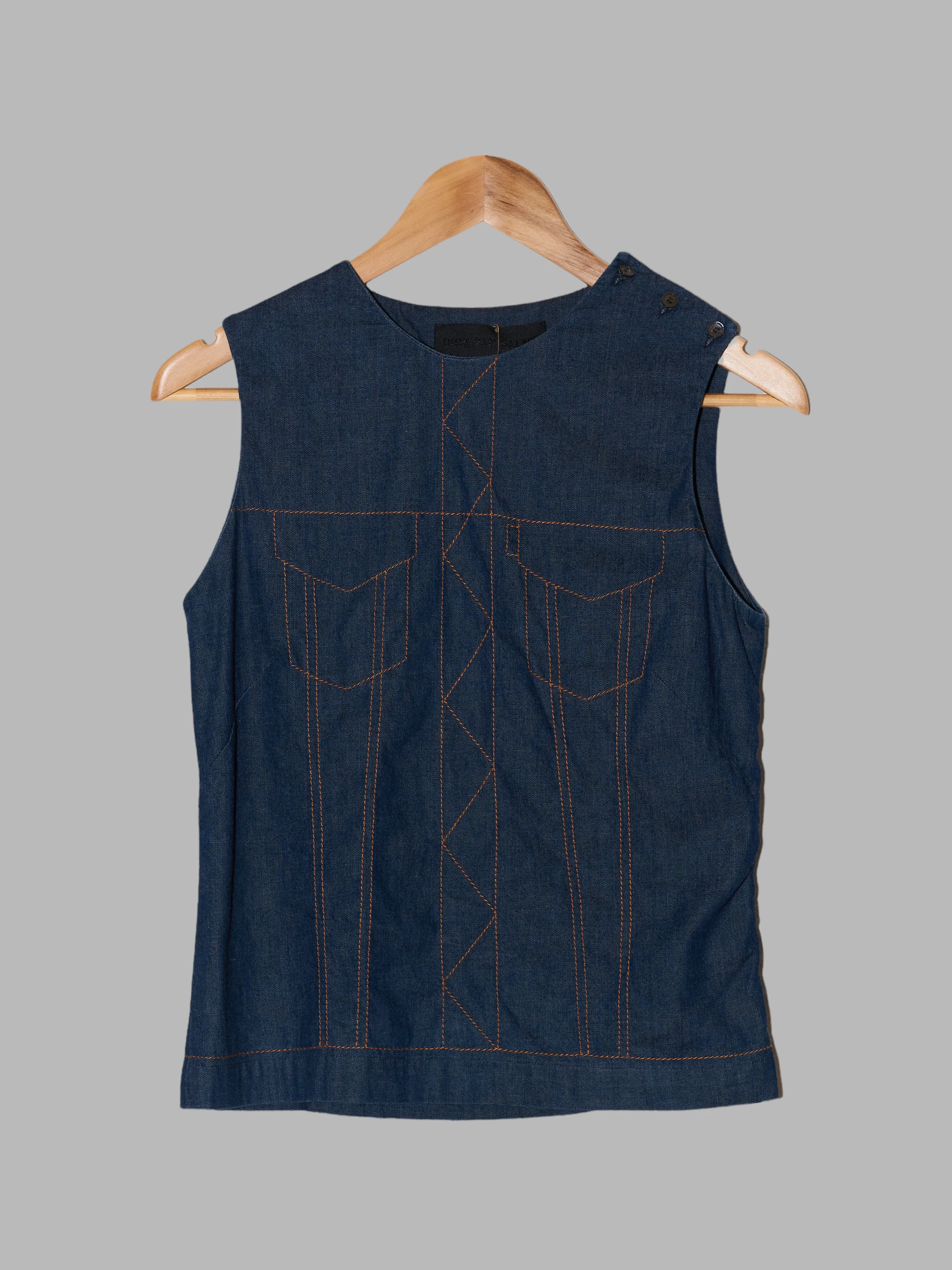 Dirk Van Saene denim trucker jacket trompe l'oeil topstitch sleeveless top