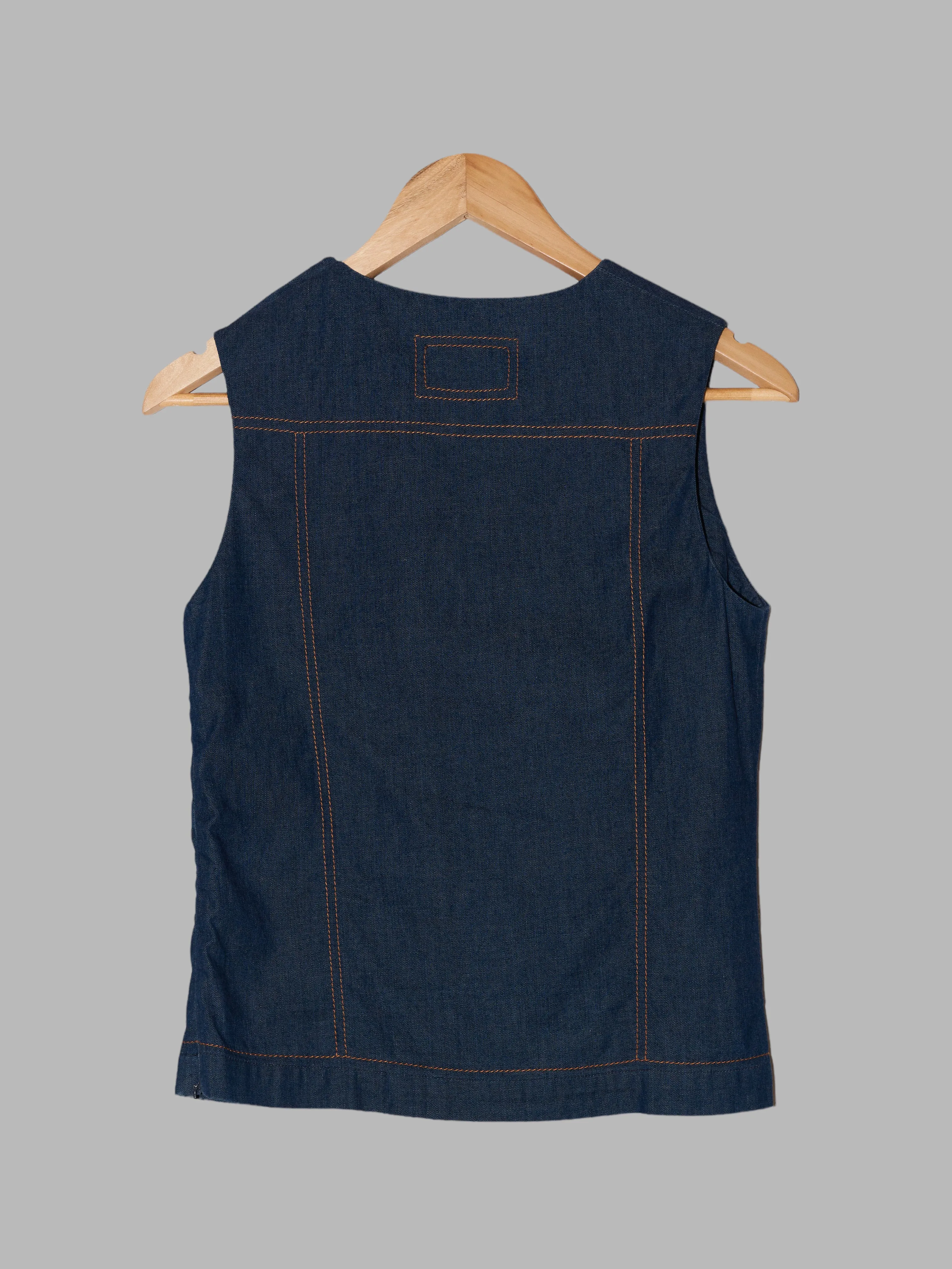 Dirk Van Saene denim trucker jacket trompe l'oeil topstitch sleeveless top