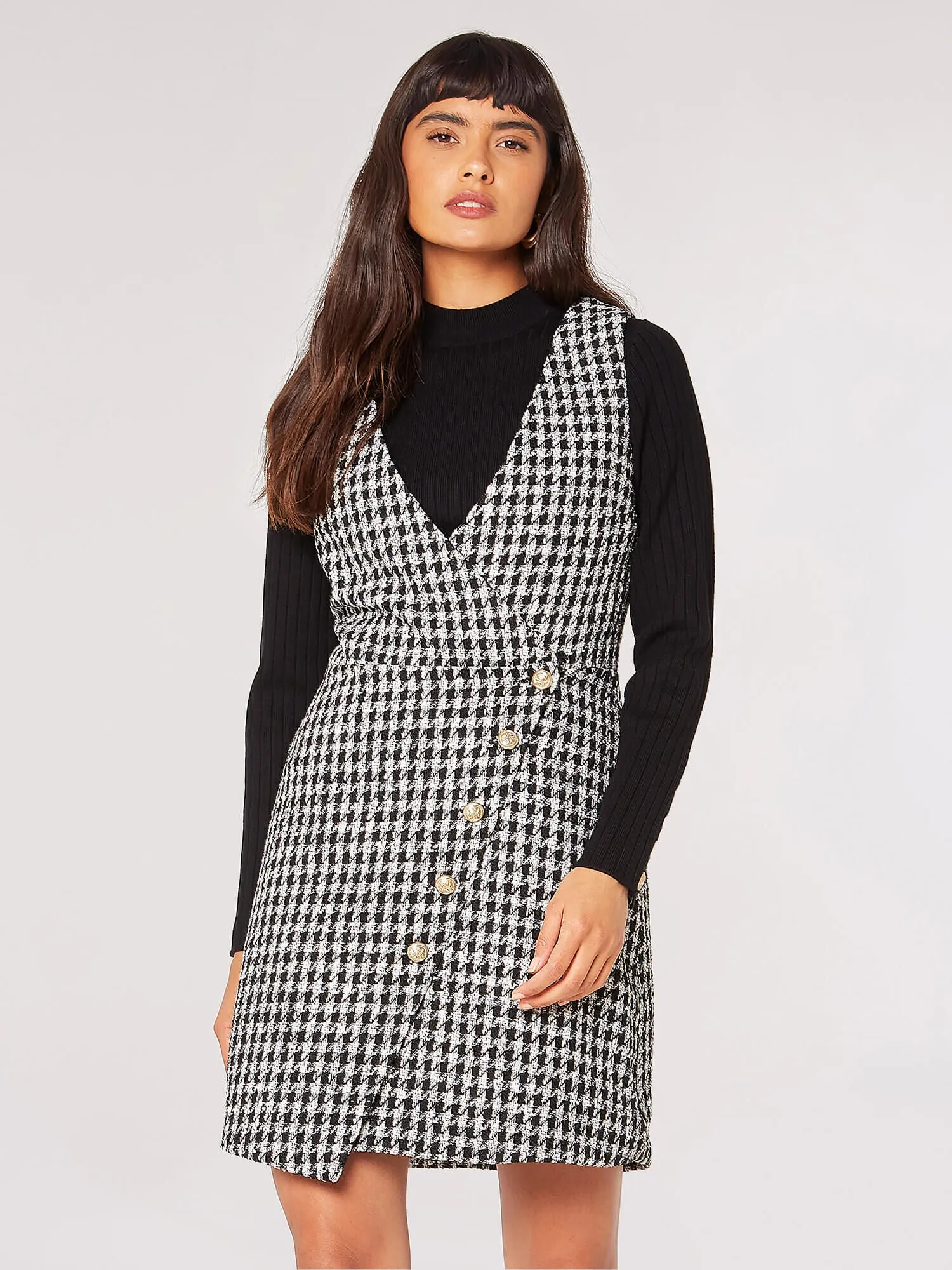 Dogtooth Pinafore Mini Dress