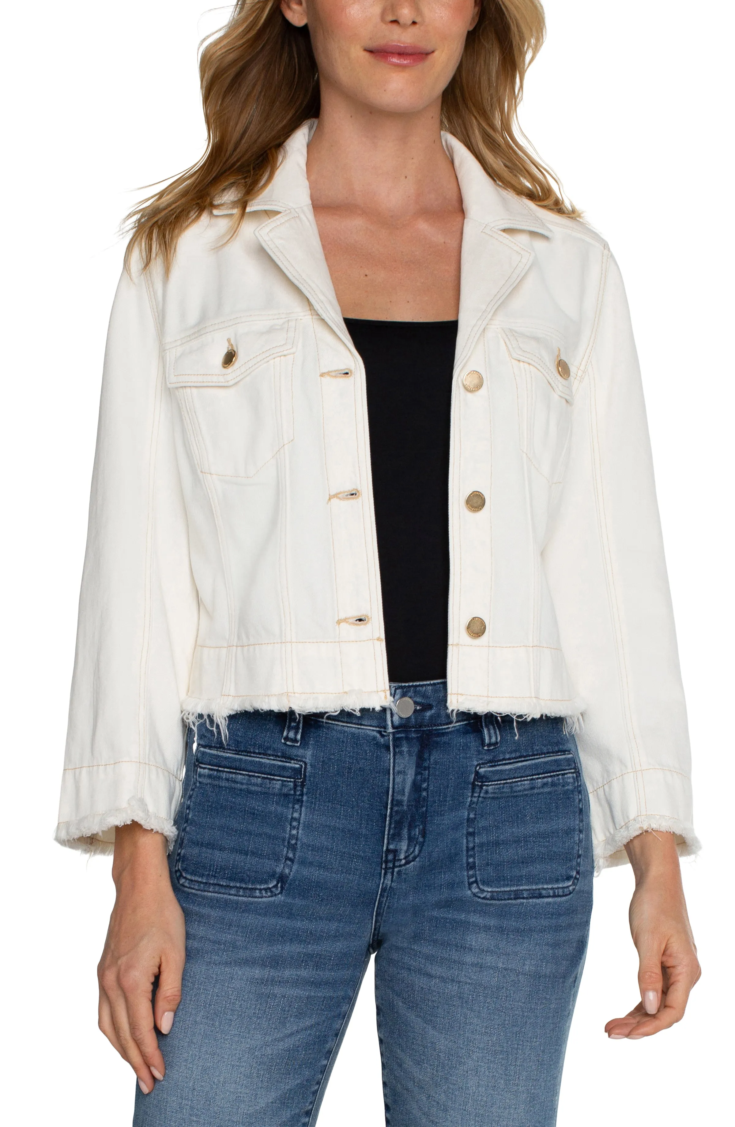 ECO CROPPED BOXY JACKET WITH FRAY HEM